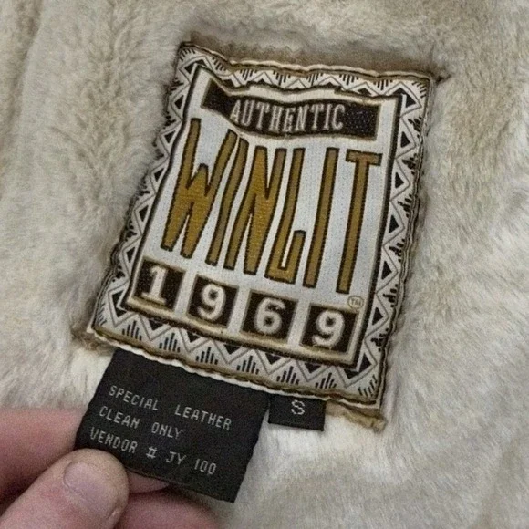 Vintage Tan Suede Shearling Coat Long Faux Fur Trim Toggle Jacket Tan Cream - Picture 5 of 10